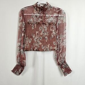 En Saison Nella Floral Smocked Top in Mauve - Size S